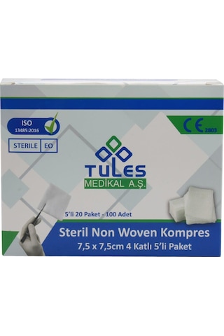 Tules 5'li Steril Non Woven Kompres Spanç 7.5 X 7.5 CM 500 Adet