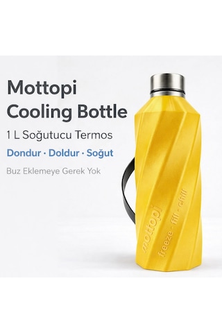Mottopi Soğutucu Saplı Termos 1 L Cooling Bottle Dondur Doldur Soğut, Buzsuz Soğuk Su Termosu, Soğutucu Şişe, Taşınabilir Sıvı Soğutucu Sarı