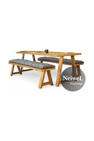 Neiwel Tier Doğal Ahşap Banklı Toplantı Masasıı x 80 x 200 Açık Ceviz