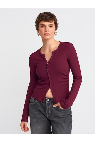 Dilvin 31548 Düğme Detaylı Büzgülü Top-bordo Bordo