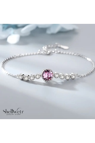 Melody 925 Gümüş Kadın Bileklik Pembe Taş Detaylı Parlak Taşlı Zarif Tasarım, Ayarlanabilir Şık Bileklik Gümüş