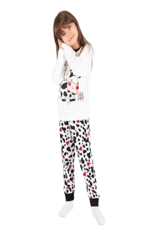 İnekli Maskeli Kız Çocuk Pijama Takımı Beyaz