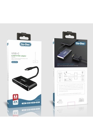 Go Des GD-8761 Type-C to HDMI 4K & VGA & Aux Dönüştürücü Adaptör USB 3.0 - Siyah ZORE-260173