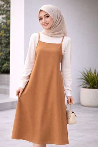 Elmoda Kadın Taba Renk Ayarlanabilir Ip Askılı Jile Elbise Taba Taba