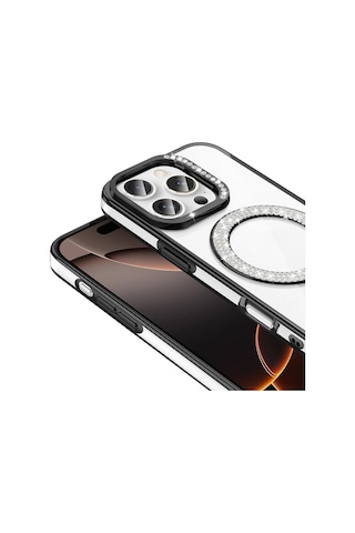 Teleplus Apple Uyumlu iPhone 16 Pro Max Kılıf Karetta Diamod Taş Desenli Magsafeli Kapak