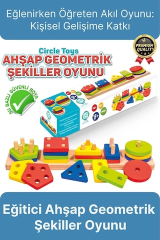 Özel Üretim Kişisel Gelişim Koordinasyon Çocuk Eğlenirken Öğreten Ahşap Geometrik Şekiller Oyunu