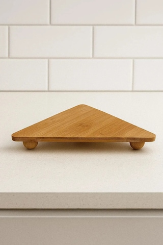 Üçgen Bambu Sunum Standı Top Ayaklı 3 Köşe Servis Tabağı Doğal Bambu Bambu