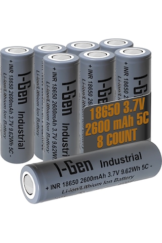 I-gen Industrial E002 Inr 18650 3.7v 2600 Mah 5c 9.62wh Li-ıon Şarjlı Pil Düz Başlı Lityum Pil 8'li Paket I-gen127