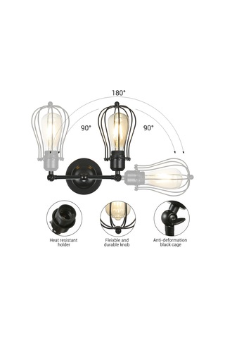 Youtek Gecikmeli İki Kafa Duvar Lambası, Ac 220-230v, 60w Maks, E27 Ampul Tabanı, Siyah, 1.2m Kablolu, Montajlı Işık Bulbu Yok Siyah