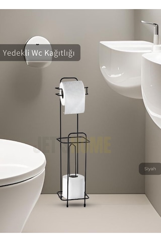 Jet's Home Paslanmaz Raflı Tuvalet Kağıdı Askılığı Yedekli Wc Kağıtlık Tutucu Siyah Siyah