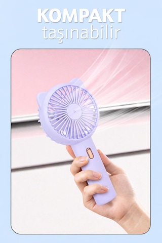 3 Modlu Şarjlı El Fanı 3 Kademe Seyahat Masaüstü Vantilatör Taşınabilir Mini Fan Mor F136
