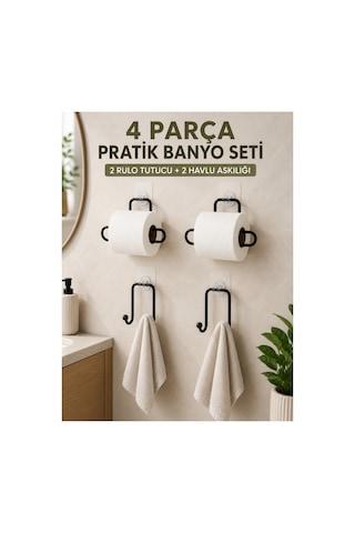 Pratik Banyo Düzenleme Seti 2 Adet Rulo Kağıt Tutucu 2 Adet Havlu Askılığı Altın