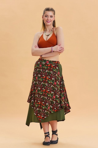 Bağlama Detaylı Beli Lastikli Salaş Etek Yeşil