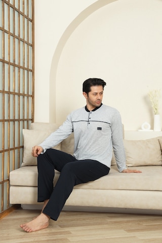 Enisena Erkek %100 Pamuklu Pijama Takımı-robalı Ve 3 Düğmeli-12489 Gri