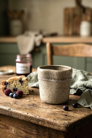 Must Bej/beyaz Stoneware El Yapımı Mug Fincan 2li Set 8639 Bej Beyaz