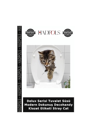 Delux Serisi Tuvalet Süsü Modern Dokunuş Decohandy Klozet Etiketi Stray Cat