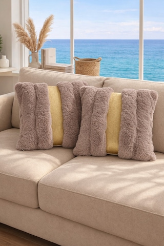 Risa Kahve Kırlent Kılıfı Puffy Pofuduk Dekoratif Yumuşak Koltuk Yastık Kılıfı 45x45 Kahverengi