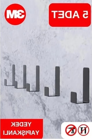 Yapışkanlı Kapı Arkası Askılık, 5'li Set, 3m Yapışkan Tasarım Açık Ahşap