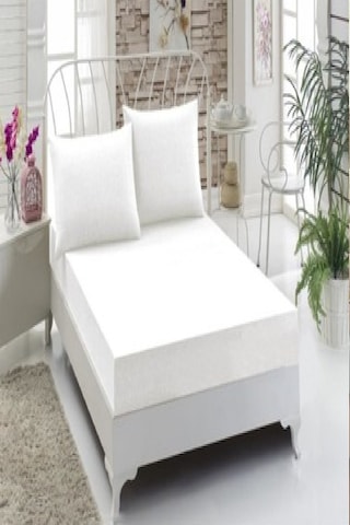 Altın Karma Havlu Lastikli Çarşaf Takımı 180x200 Cm 2 Adet 50x70 Cm Yastık Kılıfı Beyaz