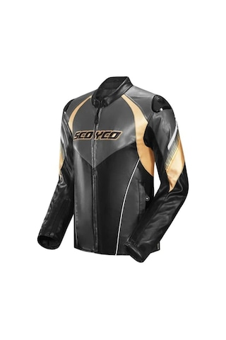 Motoanl Motosiklet Montu 4 Mevsim Deri Ve Maxdura Kumaş Racing Mont Pu Leather Black-gold