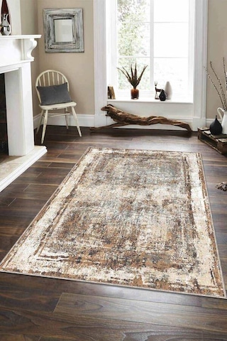Bej Modern Klasik Kaymaz Tabanlı Dekoratif Halı Ar110n11