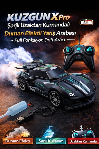 Kuzgun X Pro Şarjlı Uzaktan Kumandalı Duman Efektli Yarış Arabası Full Fonksiyon Drift Aracı