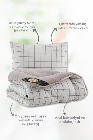 Line Krem Desenli Tek Kişilik Çift Taraflı Wellsoft Yorgan Seti - Krem - 155x215