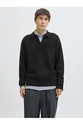 Jack & Jones Jjsoho Ollıe Knıt Splıt Neck Ln Yakalı Kazak Siyah