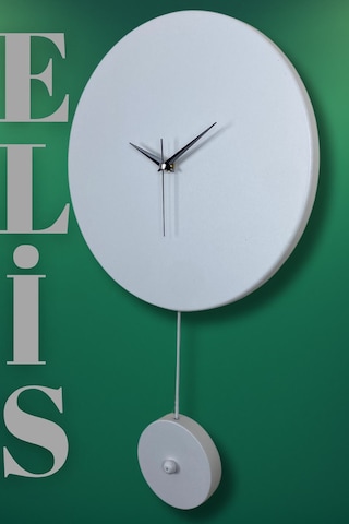 Elis Model Modern Metal Sıvama Akar Sessiz Mekanizmalı Duvar Saati 30 30cm Sarkaç Şeklinde Süs Beyaz