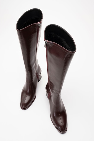 Luvishoes Luvi Shoes Paradis Bordo Cilt Kadın Kalın Topuklu Çizme Bordo