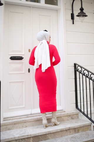 Hira Life Fashion Kadın Elbise Tesettür Giyim Balıkçı Yaka Ve Dar Kesim Triko Kalem Elbise Fuşya Fuşya