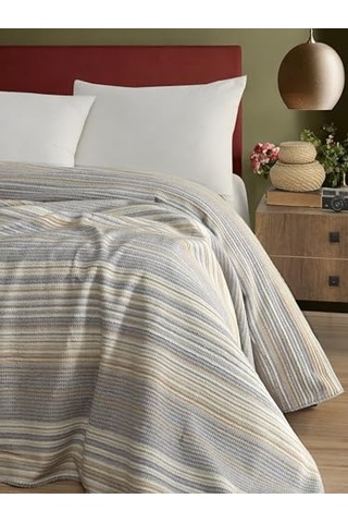 Pamuklu 4 Mevsim Çift Kişilik Battaniye, 180x220 Cm,%70 Pamuk%30 Polyester Gri Çok Renkli