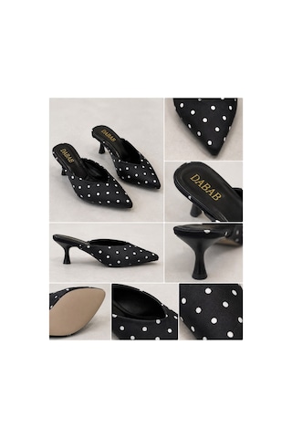 Dabab Shoes Sevılla Puantiye Desenli Siyah Saten Sivri Burunlu 5 Cm İnce Topuklu Mule Terlik