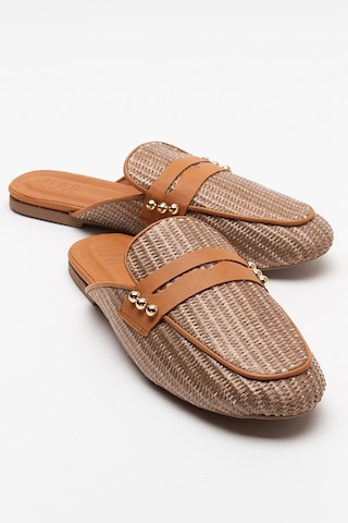 Luvishoes 165 Hakiki Deri Kahve Hasır Kadın Terlik Kahverengi