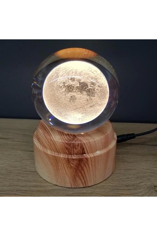 Dolunay Tasarımlı Dönen Cam Küre Renkli