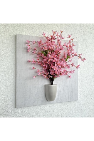 Kabartma Dokulu, Pembe Sakura Çiçekli 3d Tablo