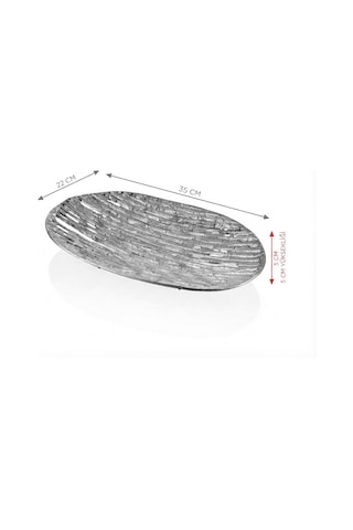 Bambu Nikel Görünümlü Dekoratif Oval Tepsi 35x22 Cm Sunumluk Organizer