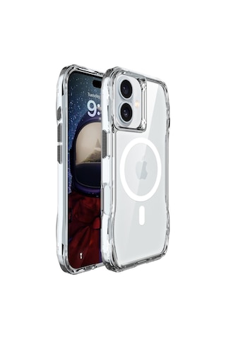 Bix iPhone Uyumlu 16 Plus Octagon Hava Yastıklı Magsafe Kılıf Maksimum Korumalı Antrasit Kristal Şeffaf