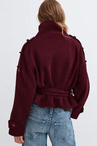 Seeh Kadın Bordo Dik Yaka Kemerli Kısa Kaşe Kaban Sh398 Standart