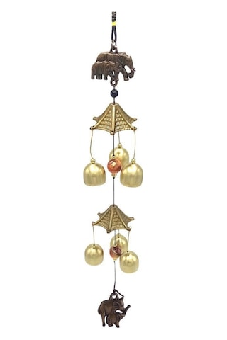 Feng Shui Metal Rüzgar Çanı Iki Katlı Bereket Filleri 6 Çan
