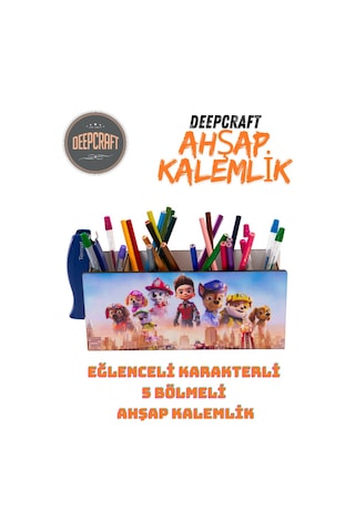 Deepcraft Ahşap Çocuklar İçin Masa Üstü Kare Kalemlik & Organizer-pawpetrol