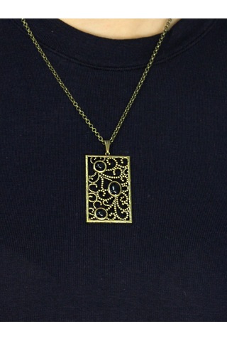 Doğal Taş Oniks 3'lü Doğal Taşlı Antik Kadın Kolye Euk45o Siyah