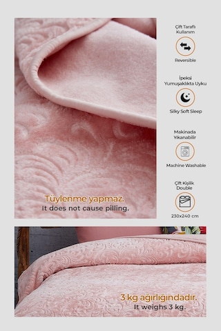 Evlen Home 3 Kg Embos Baskılı Pamela Kalın Çift Kişilik Battaniye 230x240 Cm Pudra Pudra