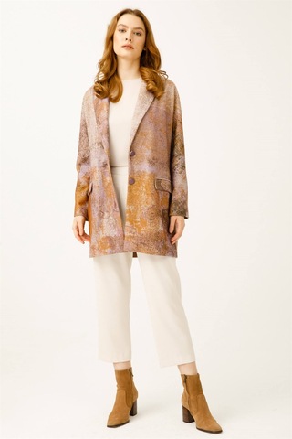 Özel Desenli Keçe Ceket Kaban Lila-lila Lila