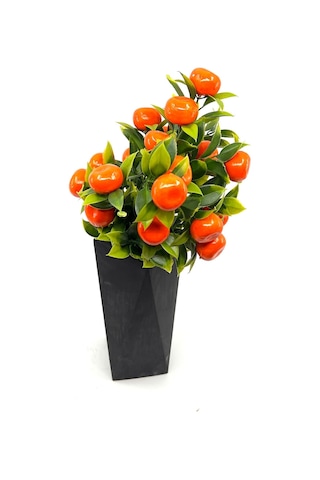 Siyah Geometrik Beton Vazoda Mandalina Demeti 40 Cm Siyah-turuncu
