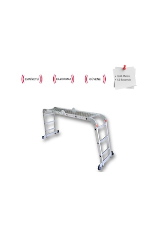 Endokon Platformlu 3,46 Metre - 12 Basamaklı Katlanır Akrobat Merdiven - Büyük Menteşe - Kalın Profil