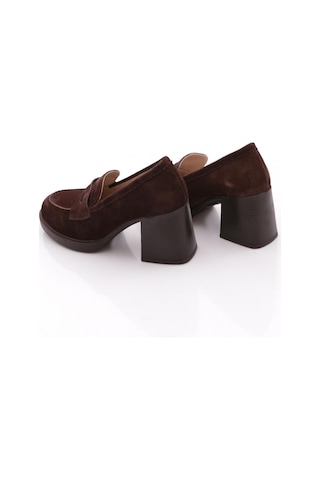 Dgn 361 Kadın Topuklu Loafer Ayakkabı Kahve Süet
