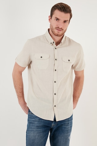 Buratti Düğmeli Yaka Pamuklu Slim Fit Cepli Erkek Gömlek Cf21S111153 Taş