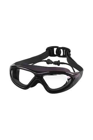 J8150 Göz Koruması Düz Işık Yetişkin Su Geçirmez Buğu Önleyici Büyük Çerçeve Yüzme Gözlükleri Kulak Tıkaçları İle Şeffaf Siyah Çok Renkli