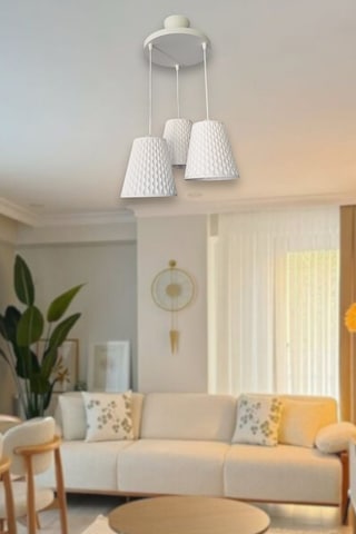 Modern Beyaz 3'lü Sarkıt Avize Petek Desenli Beton Görünümlü Ayarlanabilir Salon Mutfak Avizesi Ofis Diğer